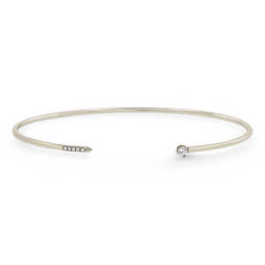 Minimalist 10K 14K 18K Solid Gold Cuff <b>Bracelet</b> Women Round Brilliant Cut Lab Grown Diamond Everyday Wear Thin Stackable Bangle - Product Image 4