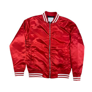 Chaqueta Bomber de Satén para Hombre al por Mayor, Manga Larga de Lona, Cuello Alto Acanalado, Chaqueta Varsity de Satén para Hombre con Cierre de Cremallera y Contraste - Product Image 1