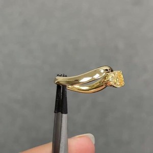 Vivid Yellow Lab Grown 1.01CT Pear Cut <b>Diamond</b> Curved Band <b>Ring</b> For Women's 14K Solid Gold Engagement Party Gift Her - Product Image 3