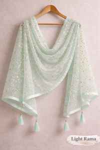 Conjunto de diseñador de nailon/algodón con lentejuelas, top y pantalón palazzo con dupatta Chiku hasta la rodilla - Product Image 4