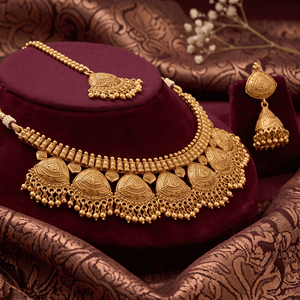 Traditional Trendy Brass Gold Plated Rope <b>Chain</b> Temple Choker Necklace Set Matching Jhumka Earrings Maangtikka Handcrafted - Product Image 3