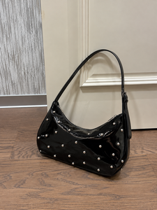 Black Rivet PU Vintage Fashion Shoulder <b>Bag</b> Moon <b>Handbag</b> with Zipper Closure Single Strap Polyester Lining for Outdoor <b>Travel</b> - Product Image 4