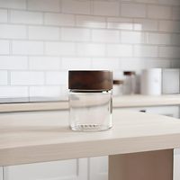 Pot à épices en verre cylindrique avec couvercle en bois, hermétique, pour la conservation de la fraîcheur, design minimaliste pour la cuisine, conteneur de rangement empilable