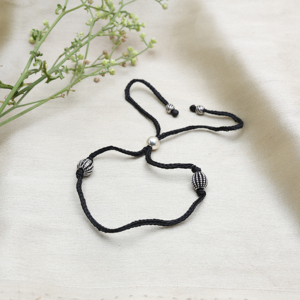 Handmade Black Cord Adjustable Fine <b>Bracelet</b> with Oxidized Silver Classic Unique Style <b>Beads</b> Gift for Party Occasions <b>Bracelet</b> - Product Image 4