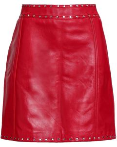 Mini-jupe rouge cloutée pour femme, effet cuir, jupe crayon avec ceinture en strass, streetwear d'été - Product Image 4