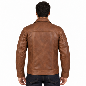 Chaqueta de Motociclista para Hombre, de Cuero Genuino Marrón, con Lona, Impermeable, Transpirable, Anti-UV, Resistente al Viento, con Cierre de Cremallera y Cuello Plegable - Product Image 5