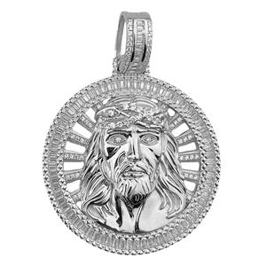 จี้พระเยซูทรงกลมเจียระไนแบบบริลเลียนท์ ชุบโรเดียม เงินแท้ 925 ประดับเพชรโมอิสซาไนต์  จี้สไตล์ฮิปฮอป ของขวัญ - Product Image 6