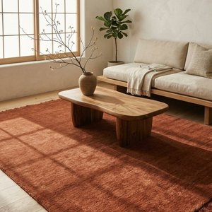 Alfombra Moderna de Lana Color Terracota, Diseño Geométrico, Hecha a Mano, Suave y Afelpada, para Decoración de Sala de Estar - Product Image 4