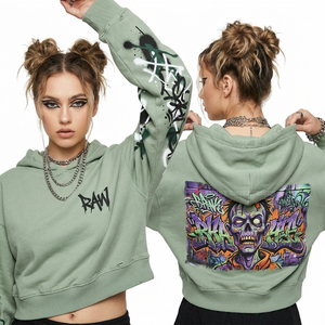 Sudadera con Capucha Roja Brillante con Lavado Ácido para Mujer, Estampado Gráfico de Texto 'Do Not Resuscitate' y Calavera de Fuego, Estilo Oversize Desgastado Personalizado, Ropa Urbana - Product Image 6