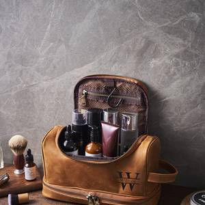 Custom Name Embossed Genuine Leather <b>Toiletry</b> <b>Bag</b> Vintage Travel Dopp Kit <b>Men</b> Waterproof Shaving Cosmetic <b>Bag</b> LYG-0129 - Product Image 2