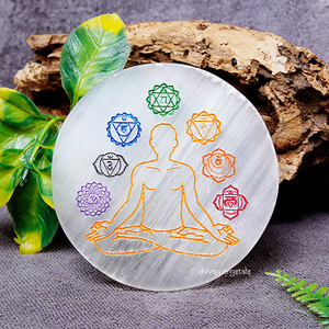 PRAVUTI <b>CRYSTAL</b> Selenite <b>Charging</b> <b>Plate</b> <b>Crystal</b> Chakra Meditation Disc Laser Engraved Feng Shui Home Decoration Eco-Friendly - Product Image 1