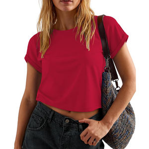 Camisetas Básicas de Mujer al por Mayor con Logotipo Personalizado, Tops Cortos de Verano, Camisetas Ajustadas de Manga Corta, Ropa Deportiva para Gimnasio, Camisetas Cortas - Product Image 5