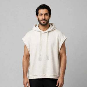 Haut sans manches pour homme en molleton bouclette de polyester, personnalisé, de haute qualité, écologique, épais, style streetwear, coupe oversize, bords bruts - Product Image 5