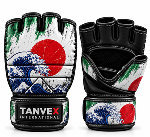 Gants de MMA TANVEX INTERNATIONAL en cuir, demi-doigts, respirants, extensibles, unisexes, motif Union Jack, arts martiaux - Product Image 4