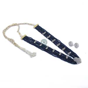 Panache Sapphire Blue Layered Necklace Set-Gold Plated Zircon Bridal Jewelry - Product Image 3