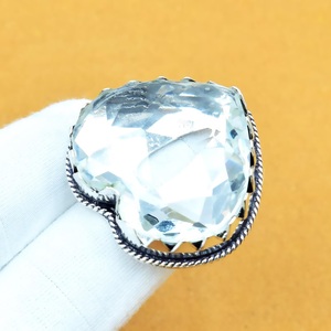 Heart White Topaz Silver <b>Ring</b> 925 Silver <b>Crystal</b> <b>Ring</b> Handmade <b>Ring</b> Elegant Jewelry - Product Image 1