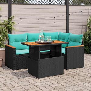 Set di divani da giardino in polyrattan nero da 5 pezzi con cuscini, elegante set di mobili da giardino per 4 posti a sedere - Product Image 3