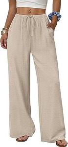 Pantalones Anchos HS para Mujer, Pantalones Palazzo Fluidos con Cordón Ajustable, Cintura Elástica y Bolsillos, Ropa de Verano para Vacaciones en la Playa - Product Image 1