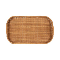 Plateau décoratif rectangulaire en fibres végétales tressées, panier en rotin monobloc, plateau de rangement et de présentation pour table basse, style rustique