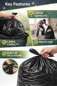 Bolsas de Basura Negras Resistentes de Primera Calidad TH GB-024, 33 Galones, 1 Mil de Grosor, 30 Unidades, Grado Comercial, a Prueba de Fugas - Product Image 3