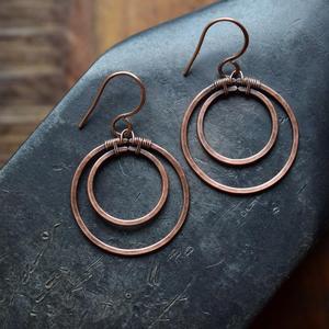 Textured Copper Round Disc <b>Earrings</b> Metal Craft Hammered Dangle Jewelry Handmade Boho Statement Drop <b>Earrings</b> for Wholesale - Product Image 4