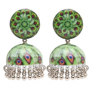 Boucles d'oreilles pendantes Jhumka traditionnelles plaquées argent - E3325G - Product Image 3