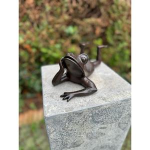 Fournitures de jardin : Sculpture décorative grenouille couchée en fonte, finition bronze, technique de moulage à la main, ornement grenouille vintage décoratif - Product Image 2