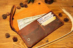 Cartera de cuero de estilo Vintage para mujer, larga, delgada, con cremallera, bolsillos de mano, cuero genuino, regalo de Navidad abierto para 2017 - Product Image 4