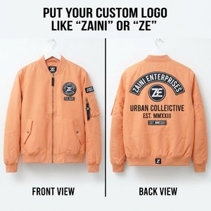 เสื้อแจ็คเก็ตบอมเบอร์กันน้ำ ระบายอากาศได้ดี ผลิตจากโพลีเอสเตอร์พรีเมียม 320 GSM สีส้มพีช  คอปกและปลายแขนเสื้อแบบริบ  ปักลายแบบกำหนดเองได้ - Product Image 1