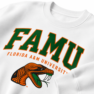 Sweat-shirt de qualité supérieure RANCHARD SPORTS HBCU FAMU, broderie personnalisée, pull à col rond en coton molletonné de l'Université d'État et Agricole de Floride - Product Image 2