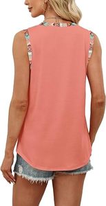Camisetas sin mangas para mujer, de jersey liso, anti-bolitas, cuello casual, estilo boho, con bloques de color, sin mangas, ropa de verano para playa y vacaciones, con bajo curvo - Product Image 2