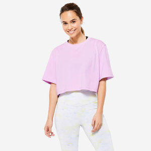 Top Corto Deportivo para Mujer, Cuello Redondo, 100% Algodón, Transpirable, Casual, para Todas las Temporadas, Ajuste Holgado, Manga Corta, Ideal para Running y Fitness - Product Image 1