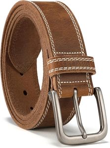 Ceinture en cuir de vachette marron avec boucle rectangulaire en acier, design décontracté et durable - Product Image 4