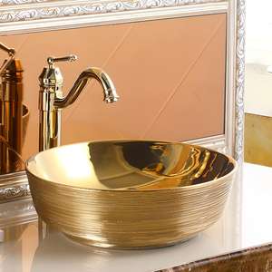 Lavabo décoratif haut de gamme en laiton, vasque de luxe pour salle de bain, bol en métal à poser sur comptoir pour la décoration intérieure de maison, hôtel, restaurant - Product Image 1