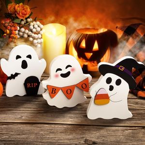 Set di vassoi in legno a 3 livelli per decorazioni di Halloween con gatto nero, pipistrello, scopa da strega e cartelli a forma di zucca - Product Image 1