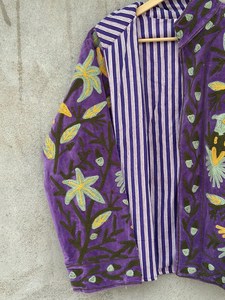Purple <b>Velvet</b> Suzani Floral Embroidered Boho <b>Coat</b> Festival Statement Outerwear <b>Women's</b> Uzbek Style Jacket Bohemian Winter Blazer - Product Image 6