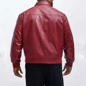 Custom <b>Men's</b> Red <b>Cargo</b> Leather Varsity <b>Jacket</b> Trending Plus Size with Stand Collar Front Logo Zipper Pocket - Product Image 2