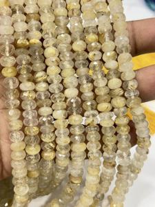สร้อยข้อมือลูกปัดพลอยควอตซ์รูทิเลตสีทองธรรมชาติเกรด AAA ลูกปัดทรงรอนเดลเหลี่ยมเพชรพลอย ขนาด 8 มม. ความยาว 8 นิ้ว - Product Image 4