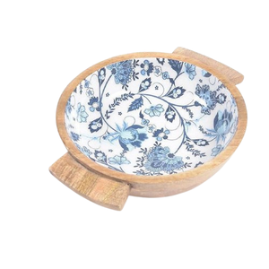 Best Quality Mango Wood Custom made Bowl For <b>Kitchen</b> Dining Table Handmade <b>Sticker</b> Enamel Printed Bowls Restaurant - Product Image 3