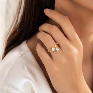 1 CTW Toi Et Moi Moissanite <b>Ring</b> Round & Pear Cut <b>Open</b> Bypass Engagement <b>Ring</b> Yellow Gold Minimalist Promise <b>Ring</b> For Women - Product Image 6