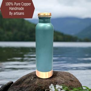 Tapered <b>neck</b> Teal Copper <b>Water</b> <b>Bottle</b> With Copper Lid Portable Travel Drinkware Minimalist Design - Product Image 4