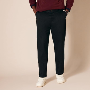<b>Men's</b> Black Straight Fit Cotton Oxford Trousers Elastic Waist Casual Anti-Wrinkle Flat Front Autumn Style - Product Image 1