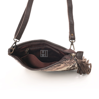Petit sac à bandoulière en cuir de vachette occidental avec patchs gravés à la main