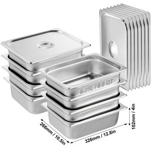 Set da 8 teglie gastronorm 1/2 in acciaio inox anti-inceppamento, spessore 0,8 mm, per uso commerciale e alberghiero, profondità 4 pollici, con coperchio, per cucina professionale - Product Image 6