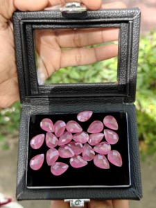 Pierres en vrac œil-de-chat rose synthétiques taille poire 10x14mm, polies et brillantes, fournitures de bijoux artisanaux, accessoires en cristal - Product Image 6