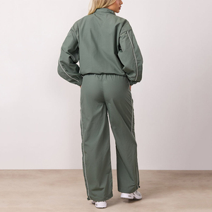 Survêtement pour femmes, couleur unie, coupe ample, veste et pantalon à fermeture éclair sur toute la longueur, ensemble respirant en Polyester, vêtements de printemps - Product Image 2