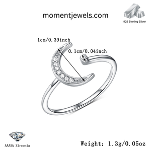 Anillo Abierto Luna Plateada con Piedra Transparente, Joyería de Dedo en Forma de Media Luna para Mujer, Regalo para Fiesta - Product Image 2