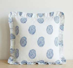 Handmade Cotton Block Print Pillow Cover Colorful Floral Square Vintage Sham Ruffled Throw <b>Cushion</b> for Home or Hotel Use - Product Image 1