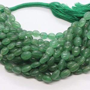 Perles ovales lisses en quartz fraise vert de qualité supérieure, 7x11 mm, perles de pierres précieuses fraise vertes naturelles, brin de 16 pouces - Product Image 1