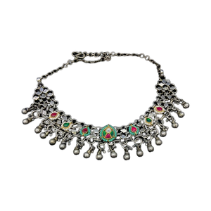 Conjunto de collar y pendientes colgantes de plata alemana oxidada para mujer, chapado en latón de 2 tonos para aniversario o compromiso - Product Image 5